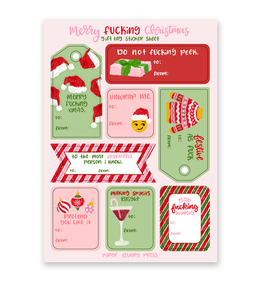 Merry Fucking Christmas - Holiday Gift Tag Sticker Sheets
